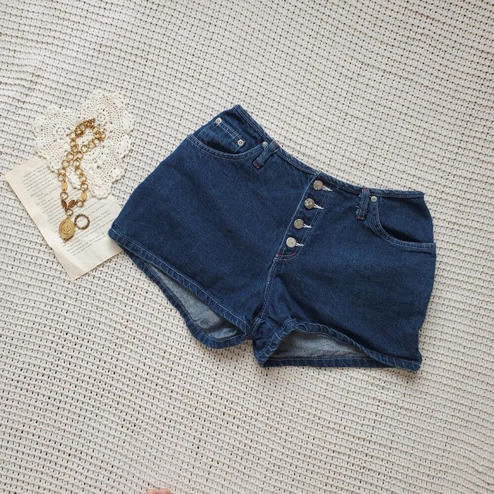 Vintage y2k 2000 no houndaries dark wash button fly shorts